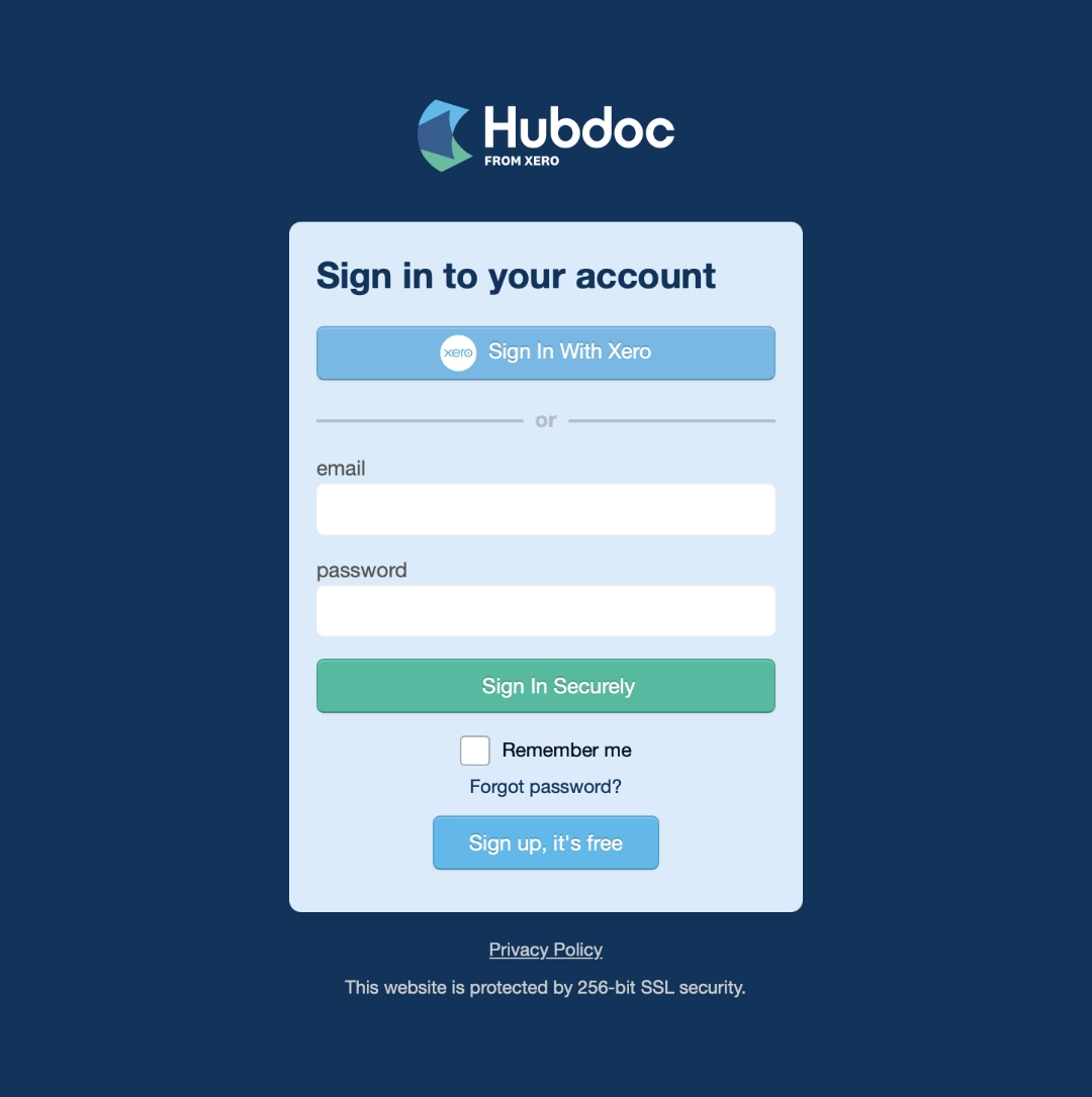 Sign in to Hubdoc using the “Sign in with Xero” option