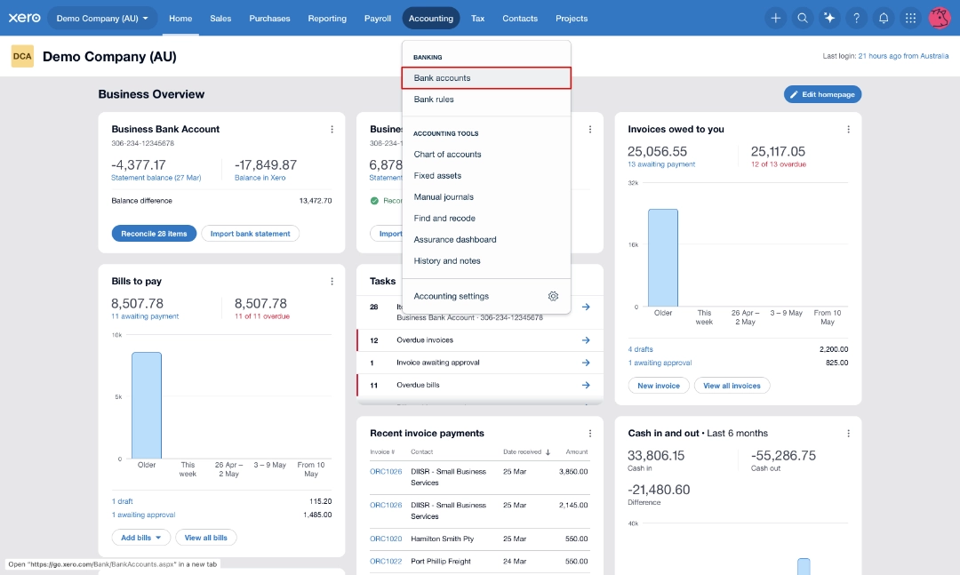 Xero dashboard