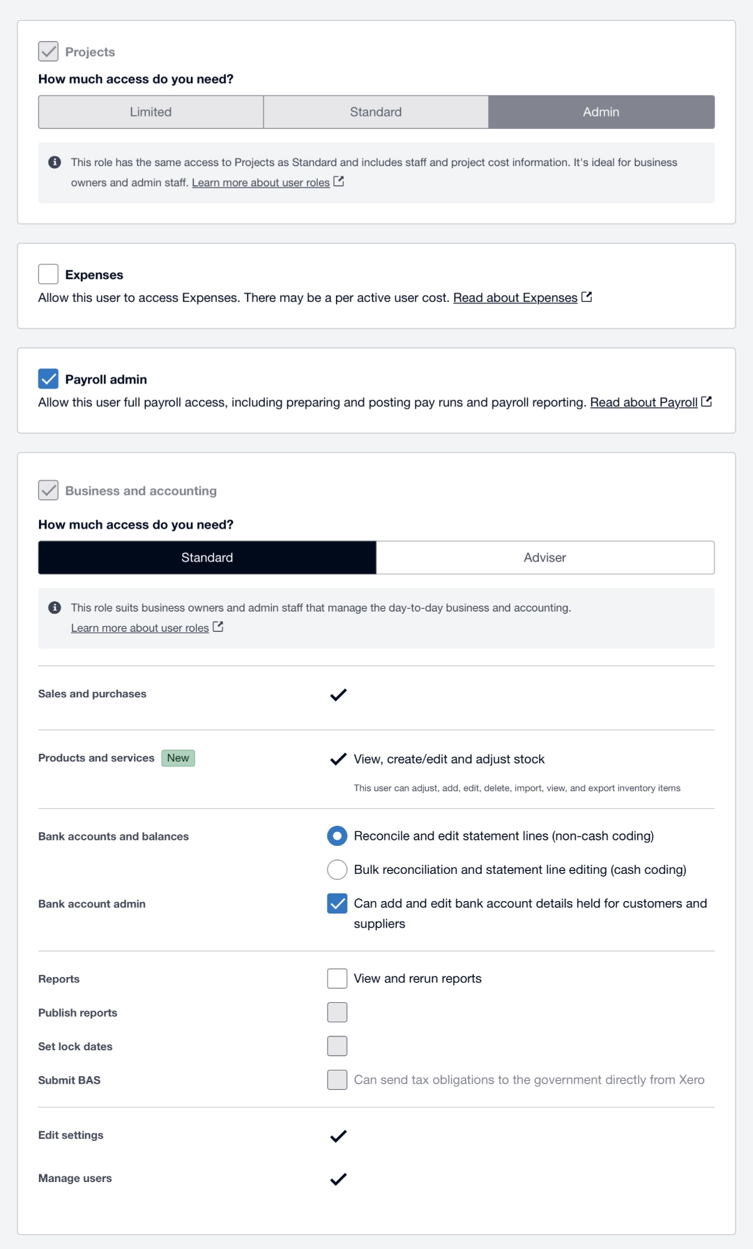 Xero User Permissions