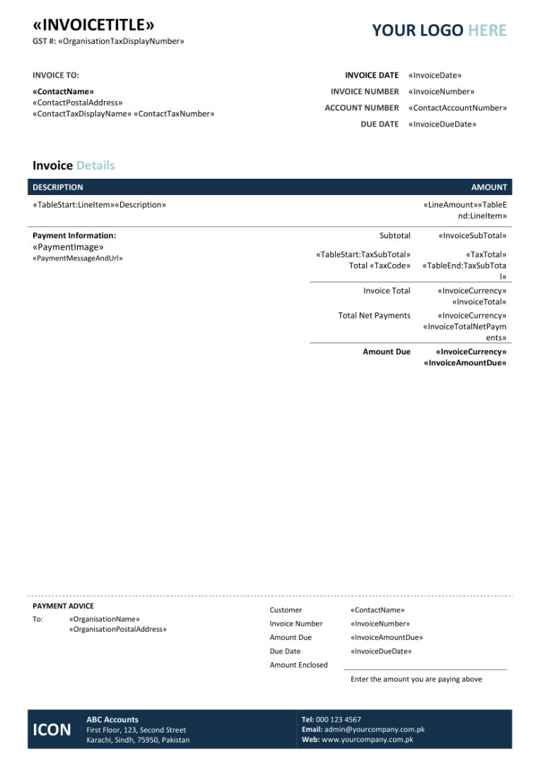 Example Xero invoice template design 1